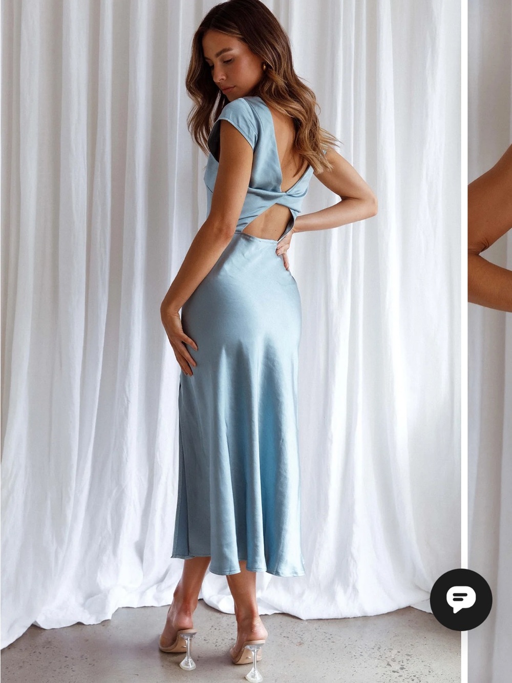 Selfie Leslie Satin Cowl Midi Dress in Light Blue - Picture 2 of 9